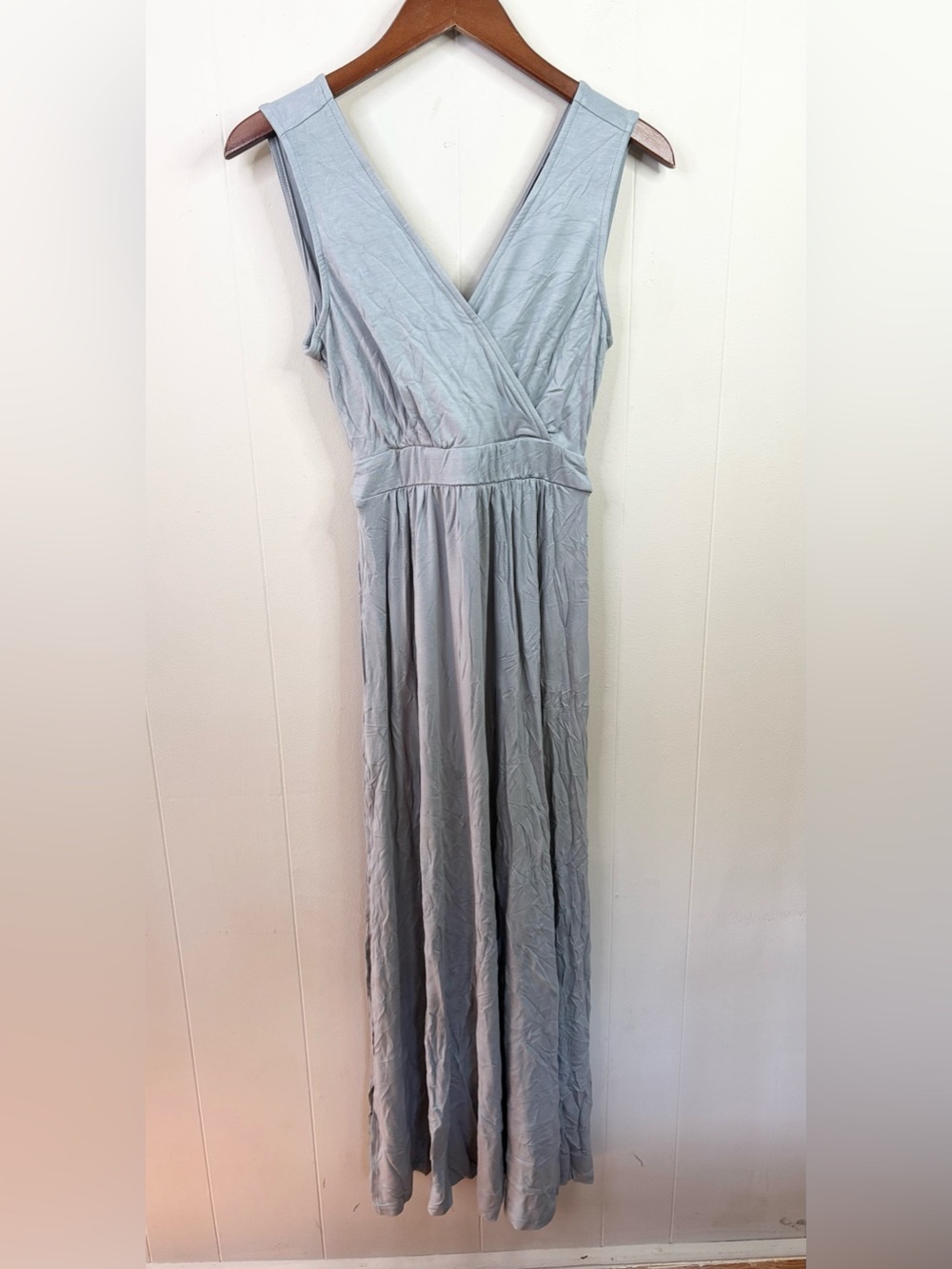 Lulus dusty mint blue midi dress tie waist stretchy cotton v neck size SM new